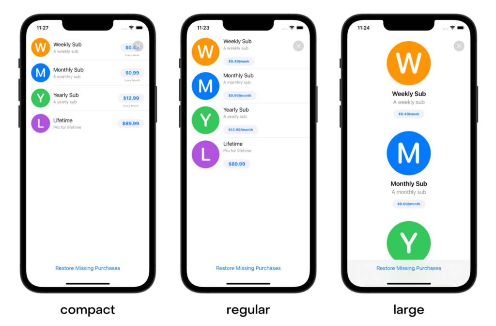 Comparison of productViewStyles on StoreView