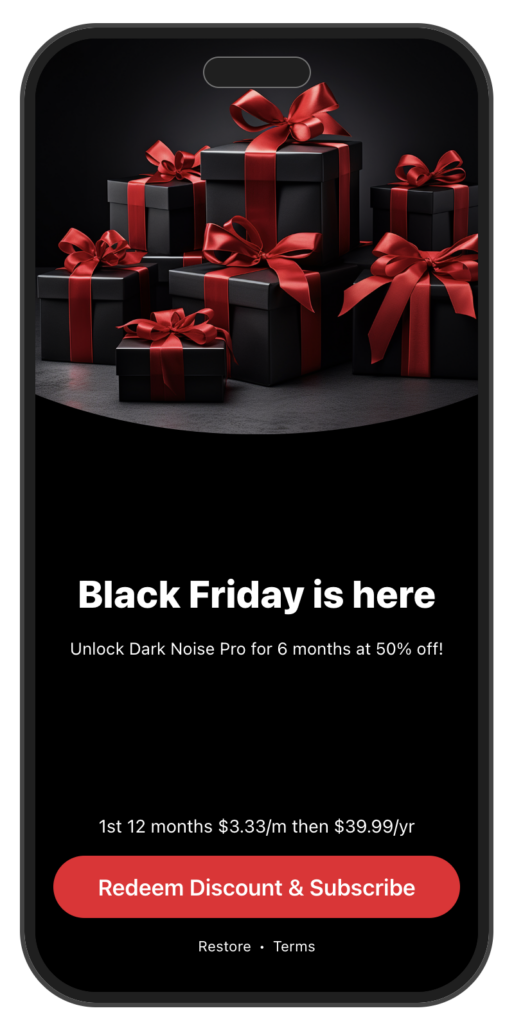 Example of a custom paywall marketing a Black Friday sale built with RevenueCat Paywalls
