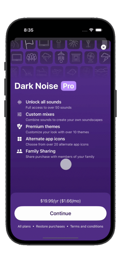 My new paywall for Dark Noise created using RevenueCat Paywalls.