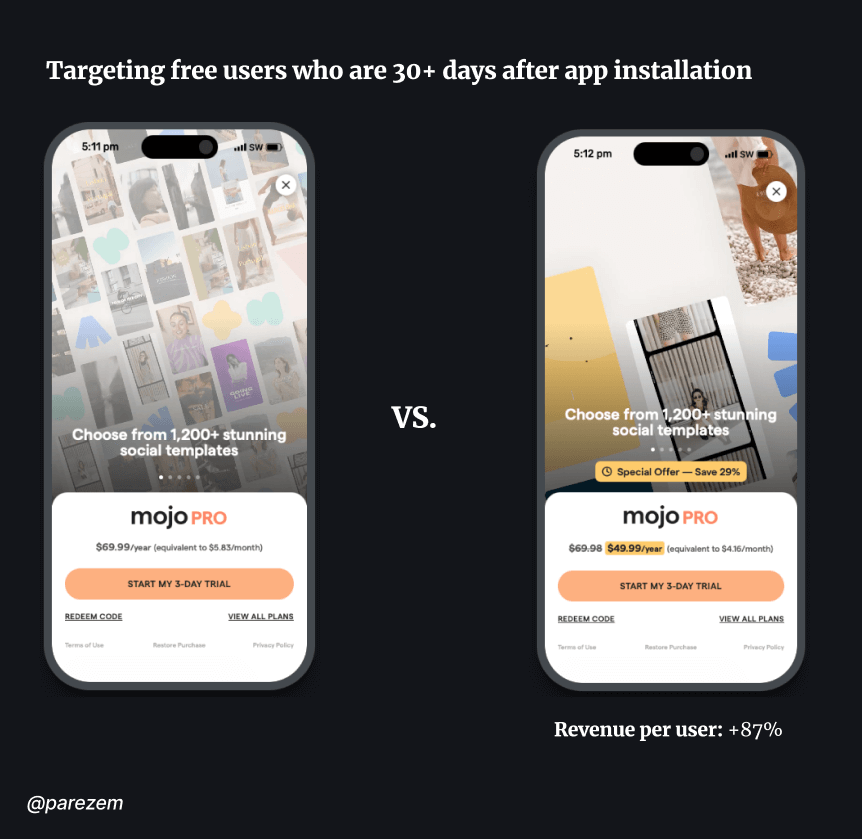 Targeting free users who are 30+ days after app installation